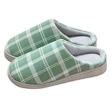 CHAOEN Damen Hauseschuhe Winter Warm Schuhe Kariert Baumwolle Slippers Bequem Flauschige Schuh Warm Schlüpfen W