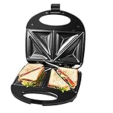 Gotoll Sandwichmaker 750W, Dreieckig Sandwiches Toaster Maker, antihaftbeschichtete Platten, Thermostatsteuerung und rutschfeste Füße, Schw