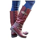 Winterstiefel Damen High Heel Stiefel Vintage Niedrige Absätze Schneestiefel Leather Schneeschuhe Wasserfest Warm Stiefel Trekkingschuhe Stiefelette Westernstiefel Booties Schneeb