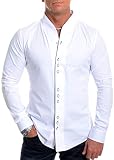 D&R Fashion Herren Formal Hemd mit Doppelmanschetten Band Stehkragen und Kontrast Piping