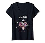 Damen Konfetti im Herzen Fasching Karneval Konfetti Kostüm Outfit T-Shirt mit V