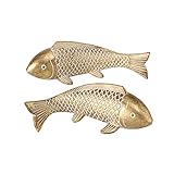 CasaJame Deko Fische, Fisch Figuren in Gold für Badezimmer, Tischdeko, Gartendeko aus Kunstharz, 2er Set, 22x8x8