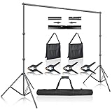 LZQ Hintergrund Unterstützungssystem Foto Studio Ständer 2,1M x 3M / 7ft x 10ft Ständer Set mit Transporttasche und Leimzwingen 4Stück für Fotostudio, Porträt und V