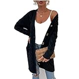 ZYUD Strickjacke Damen Lang Offene Knöpfen Grobstrickjacke Cardigan Strickgewirk Pullover Mantel Damen Strickjacke Lang Strickmantel Cardigan Damen Herbst Winter Casual Pulli Sweater Jacke Outw