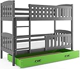 Interbeds Etagenbett Hochbett QUBA 200x90 mit Lattenroste, Matratzen und Schublade in WEIβ, GRAU, Erle UND Kiefer (grau + grün)