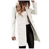 TRFPLOOC Damen Mantel Lang Winter Revers Wollmantel Trench Jacke Lange Parka Overcoat Elegant Langarm Einfarbig Cardigan Slim Fit Blazer Outwear (Weiß, S)