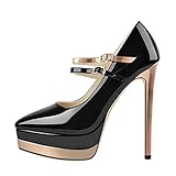 Only maker Plateau Riemchenpumps Riemchen Mary Jane Riemchen Pumps Skyhigh Heels Glitzer Schwarz Gold EU 45