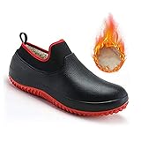 MTDBAOD Rutschfeste Kochschuhe, Winter-Fell gefüttert, warme Schuhe, Herren Damen, wasserdichte Arbeitsclogs, ölbeständige Sicherheitsschuhe für Koch, Gartenschuhe (38, Rot)