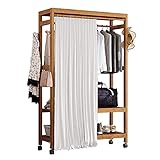 QQXY Kleiderständer Stabil Garderobe Kleiderstange Schuhregal Holz Garderobenstange Mit Rollen Schwerlast Für Schlafzimmer Büro Flur (Color : Brown, Size : 80x35x165cm)