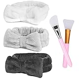URAQT Makeup Haarband, 3 Stücke Damen Kosmetik Stirnband mit 2 Stücke Silikonpinsel, SPA Haarreif für Gesichtsreinigung Schönheit Yog