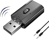 Bluetooth 5.0 Transmitter und Empfänger, 2-in-1 USB Bluetooth 5.0 Audio Wireless Adapter mit 3,5 mm Digital Audio für kabelgebundene Lautsprecher/TV/Auto/MP3/Home Audio System/Kopfhö