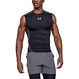 Under Armour UA HeatGear ARMOUR Sleeveless, ärmelloses Funktionsshirt, komfortables Tank Top mit Kompressionspassform Herren, Black / Steel , L