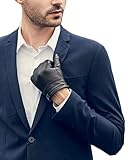 YISEVEN Herren Touchscreen Lammfell Lederhandschuhe mit Warm Gefüttert Elegant Winter Leder Autofahrer-Handschuhe Geschenk, Schwarz Groß/9.5'
