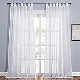 PONY DANCE Wohnzimmer Gardinen Weiss Halbtransparent - Schlaufenschal 2er Set Voile Gardinen für Balkontür Vorhang Halbtransparent Fenster Vorhänge Leinenoptik, H 245 x B 140 cm, Weiß