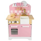 OUPAI Häuser für Modepuppen Spielküche aus Holz Spielzeug Graceful Kinderspielküche mit Herd, Backofen, Spülbecken und Zubehör Entwickelt for Kinder im Alter 3+