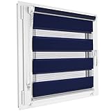schattenfreu.de Doppelrollo Klemmfix in vielen Standard-Größen | Mit Klemm-Haltern und Kettenzug | Ohne Bohren | Seitenzugrollo für Fenster und Türen (Dunkelblau DN238)