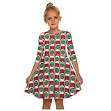 Weihnachtskleid Mädchen Kleid Langarm Kinder Kleider Baumwolle Knielang Bunt Print Stickerei Kleid Weihnachten Kleider Prinzessin Partykleid Kleid Mit Weihnachts Print (7-12 Jahre)