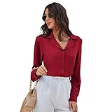 Damen Langarm T-Shirt Tops Chiffon Bluse Vintage elegant Oberteile M Weinrot CL0687A21-06