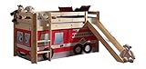 Vipack PICOHSGB1070 Spielbett Pino mit Rutsche und Textilset Feuerwehr, Maße 210 x 114 x 218 cm, Liegefläche 90 x 200 cm, Kiefer massiv Natur lack