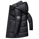 Herrenjacke Winter mittellange Daunenjacke mit Kapuze 100% Polyesterfaser 650+ Bausch, schwarz, kein Ball, kein Ausb