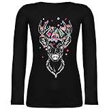 Kompatibel mit Oktoberfest Damen Trachtenshirt - Hirsch mit kleinen Blumen - weiß - XS - Schwarz - trachtenshirt Damen Langarm - BCTW071 - Langarmshirt D
