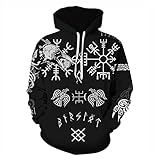 Odin Raven Langarm-Sweatshirt, 3D-Druck, Nordische Mythologie, Hugin und Munin, Pullover mit Reißverschluss, Schwarz , XXX-Larg