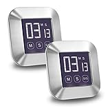 E-More Küchenuhr Timer, 2er Pack Touchscreen Digitaler Küchentimer, Kurzzeitmesser Küche Magnetischer Elektronischer Zeitschaltuhr und Stoppuhr Schallendem Alarm mit LCD Display