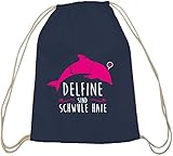 Shirtstreet24, Delfine sind schwule Haie, Baumwoll natur Turnbeutel Rucksack Sport Beutel, Größe: onesize,dunkelb