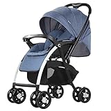 QYOURDA Kinderwagen Faltbarer Kinderwagen Mit Verstellbarem Baldachin & Rückenlehne Und Lagerkorb 5Point-Kabelbaum Baby-Buggy (Color : Blue)