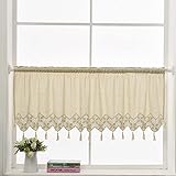 choicehot Beige Küche Vorhang Baumwolle Leinen Quaste Kurzgardine Romantisch Scheibengardine Fensterdekoration Moderne Cafe Vorhänge Hohle Häkeln Bistrogardine（1 Stück，H30 x B150 cm）