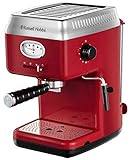 Russell Hobbs Espressomaschine Retro Rot Siebträger (15 Bar, 2 Tassen-Einsätze, 1,1l abnehmbarer Wassertank, Dampf-Milchschaumdüse, Portionierlöffel mit Tamper)