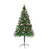 Susany Künstlicher Weihnachtsbaum mit Kugeln und 200 LEDs Christbaum 4 Verschiedene Lichteffekte Tannenbaum Stahlständer Kunstbaum für Innen- & Außenbereich Grün 180