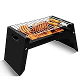 Grill, tragbarer, faltbarer Holzkohlegrill, Smoker-Grill mit vier Ecken, Design BBQ Grill für Outdoor-Kochen, Picknick, Garten, Wandern, Camping, R
