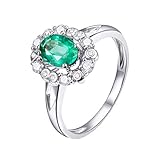 ANAZOZ Echtschmuck Damen Ring 18 Karat 750 Weißgold 0.85 Karat Smaragd 0.24 Karat Diamant Trauring Damen 4 Klaue Solitärring Größe 49 (15.6) AN2297