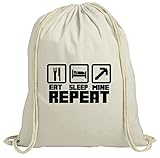 ShirtStreet Computer Game natur Turnbeutel mit Eat Sleep Mine Repeat Motiv, Größe: onesize,