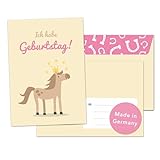 Decento® Einladung Geburtstag Pferd - 8 Karten mit Umschlag für Mädchen - Kindergeburtstag Pony Pferde Prinzessin - Einladungskarten für Kinder zum Ausfüllen und B