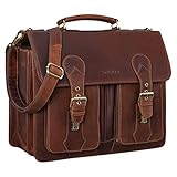 STILORD 'Kronos' Aktentasche Leder Herren Lehrertasche Leder-Tasche Büro Business groß Arbeitstasche Umhängetasche Vintage Echtleder aufsteckbar, Farbe:Porto - Cog