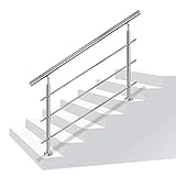 LZQ Edelstahl-Handlauf Geländer für Treppen Brüstung Balkon mit/ohne Querstreben (100cm, 3 Querstreben)