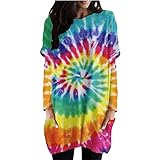 Damen Casual Kleid Langarm Sweatshirts Tops Herbst Mini Kleid Weihnachten Partykleid Damen Casual Rundhals Retro Bedrucktes T-Shirt Kleid mit T