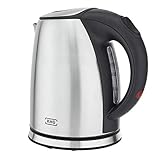 KHG WK-104 (E) Wasserkocher Edelstahl 1 Liter klein 1.780 W mit Trockengehschutz, verdecktem Heizelement und Kab
