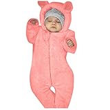 Neugeborenes Baby Spielanzug Fleece Schlafanzug Flanell Warm Strampler Pyjama Fuß Vollständig geschlossen Karikatur Jumpsuit mit Tier Kapuze Winter Weich Sleepwear Onesies Overalls für 0-12M