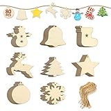 EKKONG Tannenschmuck Holz, Weihnachtsanhänger 80 Stücke basteln Weihnachten Tannenschmuck deko DIY Holz anhänger Baum Geschenkanhänger Holz Scrapbooking Elch Schneeflocke zum selbst b