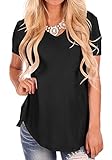 Bequemer Laden Damen Kurzarm V-Ausschnitt Lose Casual Tee T-Shirt Tops, XXL, A-schw