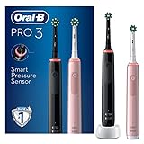 Oral-B Pro 3 – Set mit 2 elektrischen Zahnbürsten, Pink & Schwarz, Design von Braun, 2 Pin UK-Steck