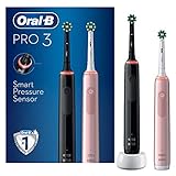 Oral-B Pro 3 – Set mit 2 elektrischen Zahnbürsten, Pink & Schwarz, Design von Braun, 2 Pin UK-Steck