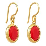 SARAH BOSMAN Damen Ohrringe Gold Plate Orange Jade - Runde Ohrhänger Silber vergoldet eingefasster Oranger Edelstein - 14 mm Durchmesser - SAB-E03ORAJAD