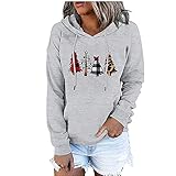 TRIGLICOLEUM Weihnachts Hoodie Damen Kapuzenpullover mit Weihnachtsbaum Print Lässige Lockere Langarmshirt Bluse Kapuzen Sweatshirt mit Kordelzug Herbst Winter Warme Kapuzenpulli Ob