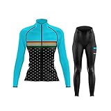 Radtrikot-Set Damen, Damen Radfahren Tragen Langarm Sportkleidung Winddichte Radanzug Set mit 3D gepolsterten Hosen und Hosen (Color : A, Size : XXL)