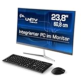 Lautloser All-in-One PC (24 Zoll) - CSL Unity F24B-GLS / 512GB M.2 SSD / 16GB DDR4-RAM / Win10 Pro - Silent-PC AIO mit Intel Celeron N4120 CPU 4X 2600MHz, AC WLAN, USB 3.1, Win 10, schw