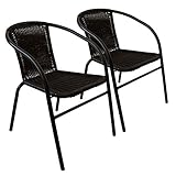 Multistore 2002 Bistrostuhl Stapelstuhl Gartenstuhl Poly Rattan Schwarz/Schwarz - 2 Stück